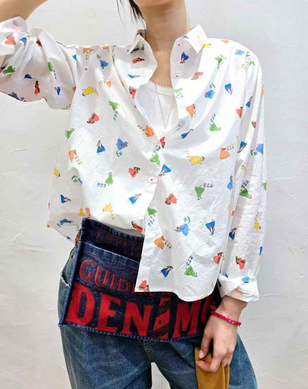 韓 肘拼布小小人襯衫 2色