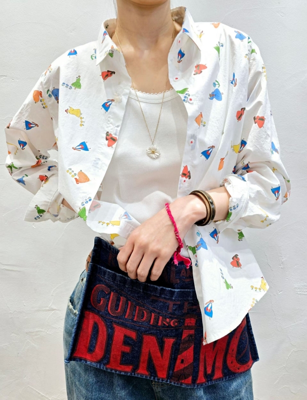 韓 肘拼布小小人襯衫 2色