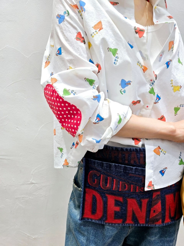 韓 肘拼布小小人襯衫 2色