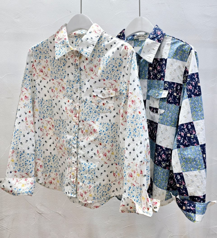 韓 小方格碎花襯衫 2色