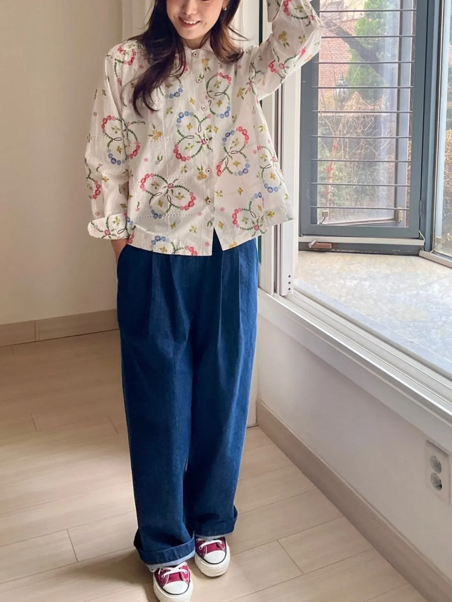 韓 繽紛小花襯衫 2色