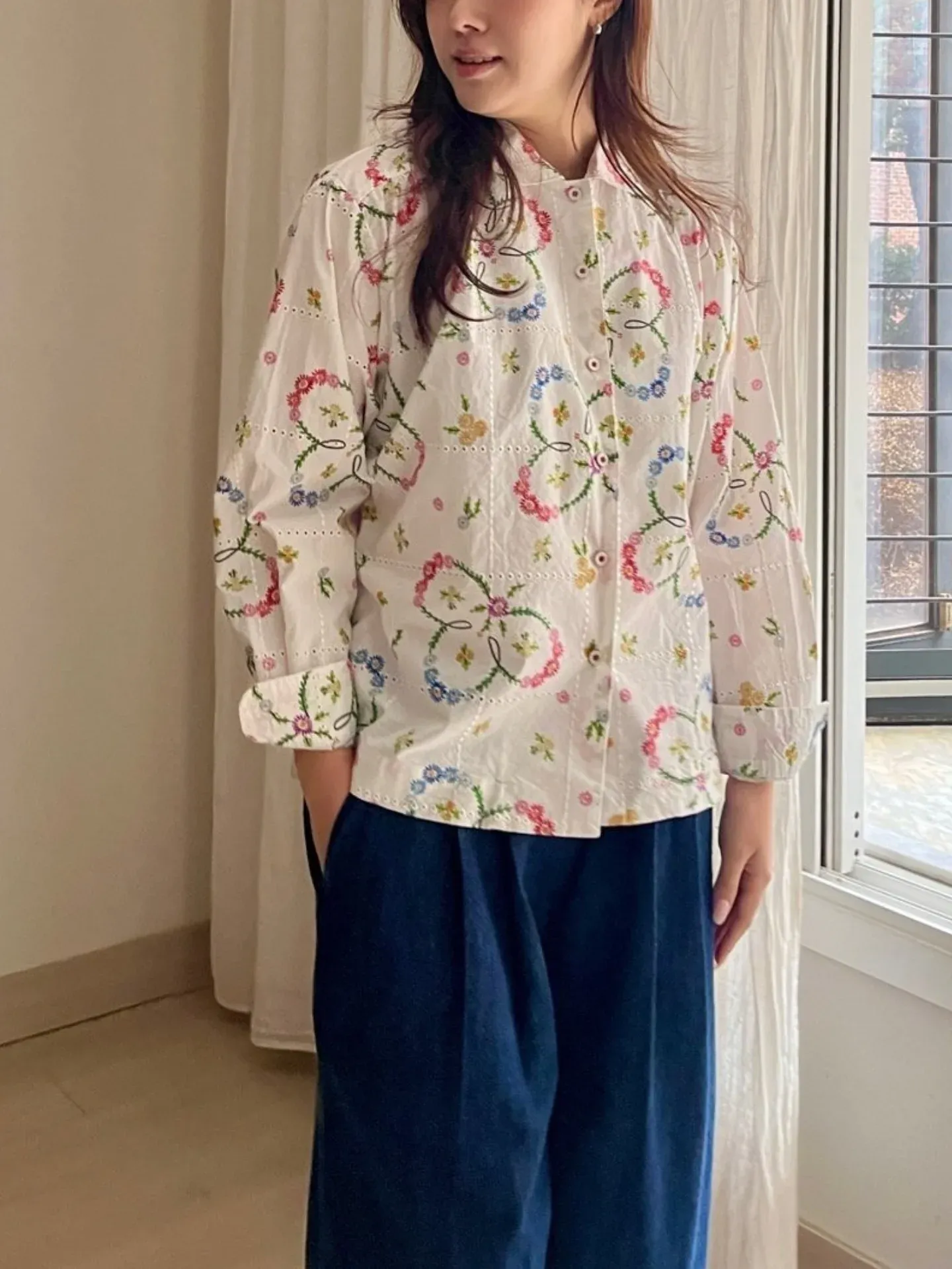 韓 繽紛小花襯衫 2色