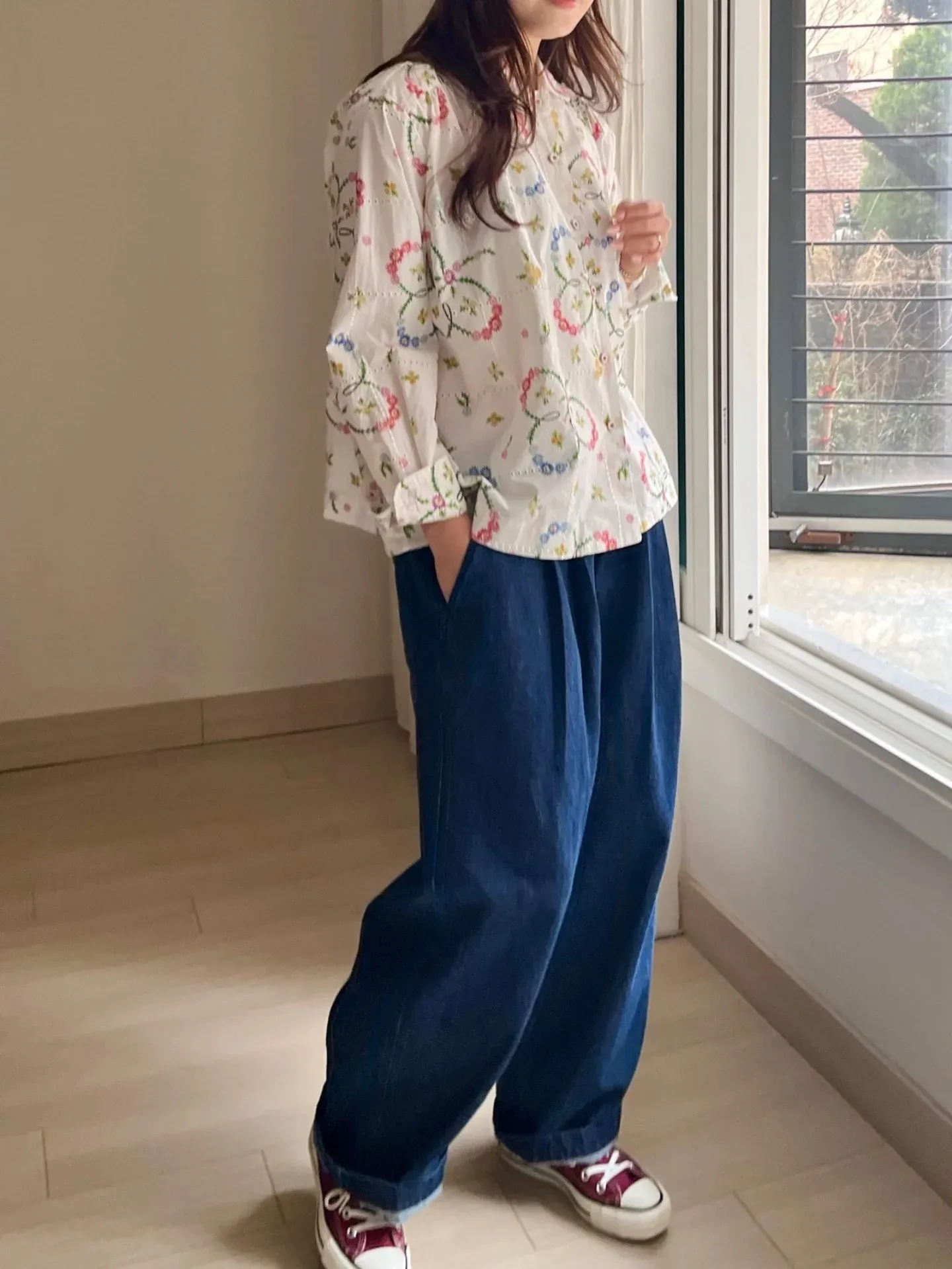 韓 繽紛小花襯衫 2色