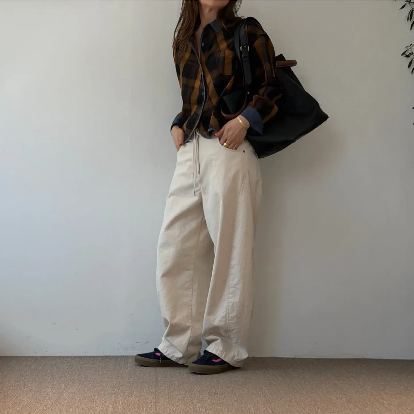 韓 滾邊配色格文襯衫 3色