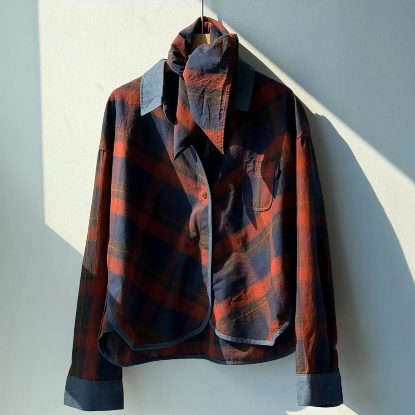 韓 滾邊配色格文襯衫 3色