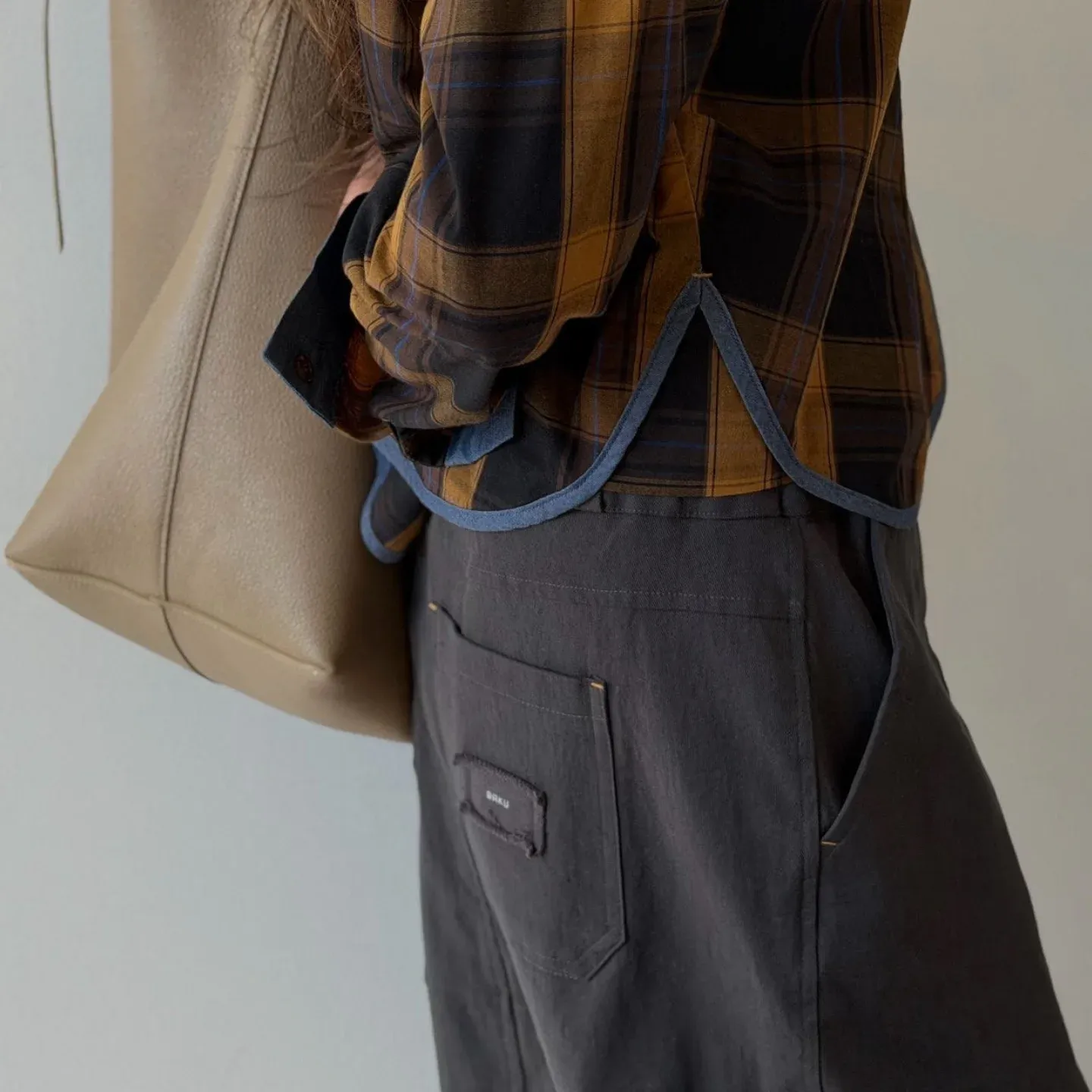 韓 滾邊配色格文襯衫 3色