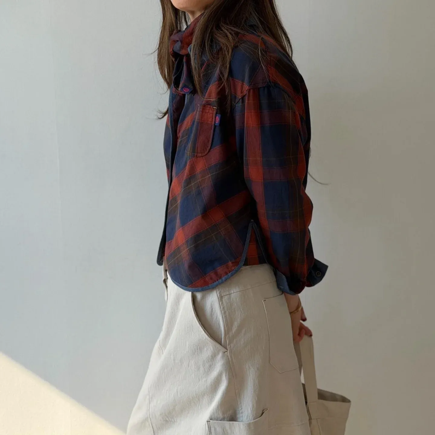 韓 滾邊配色格文襯衫 3色