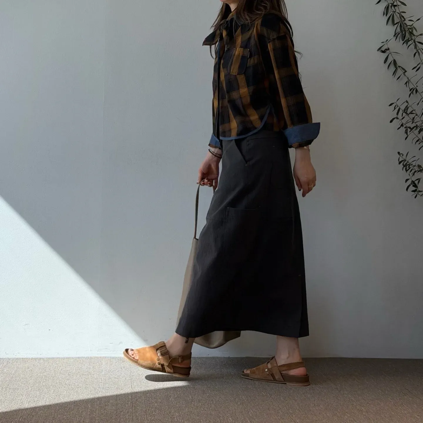 韓 滾邊配色格文襯衫 3色