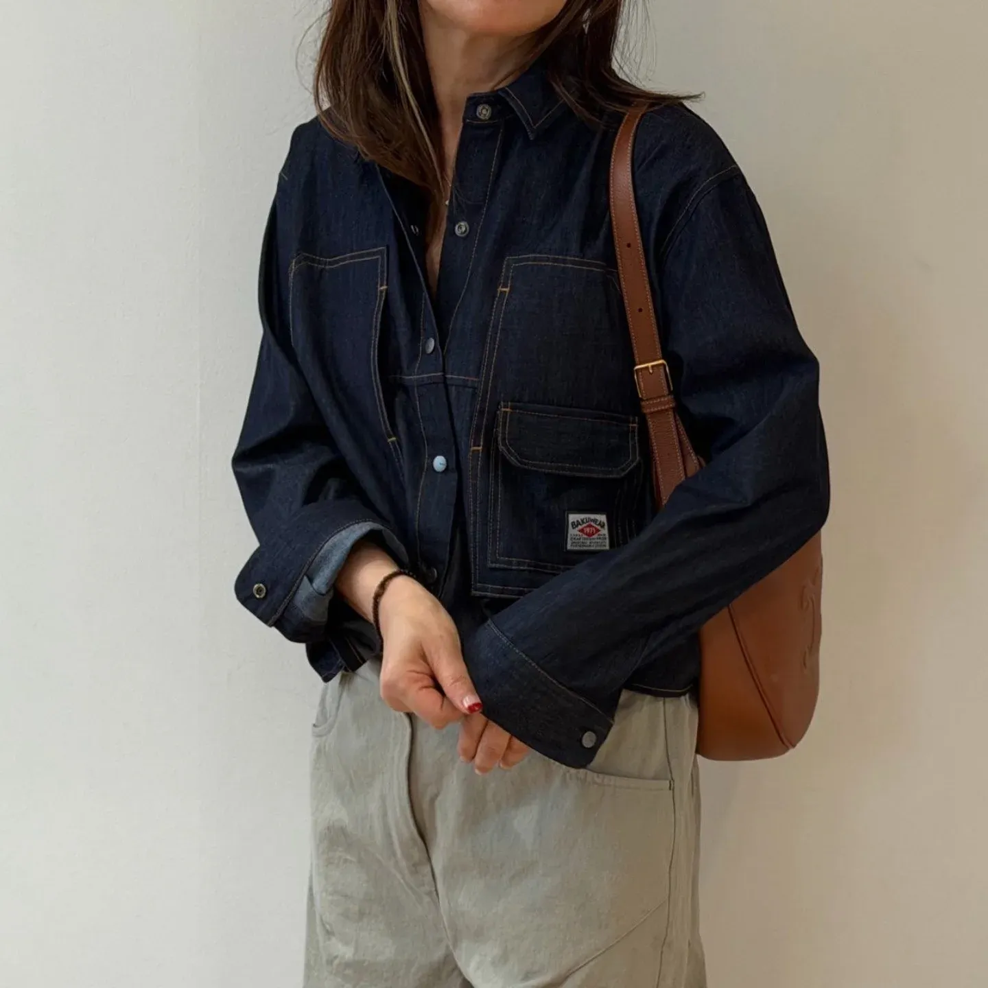 韓 小標牛仔襯衫 2色