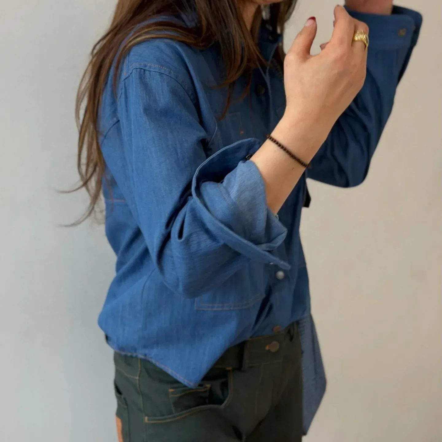 韓 小標牛仔襯衫 2色