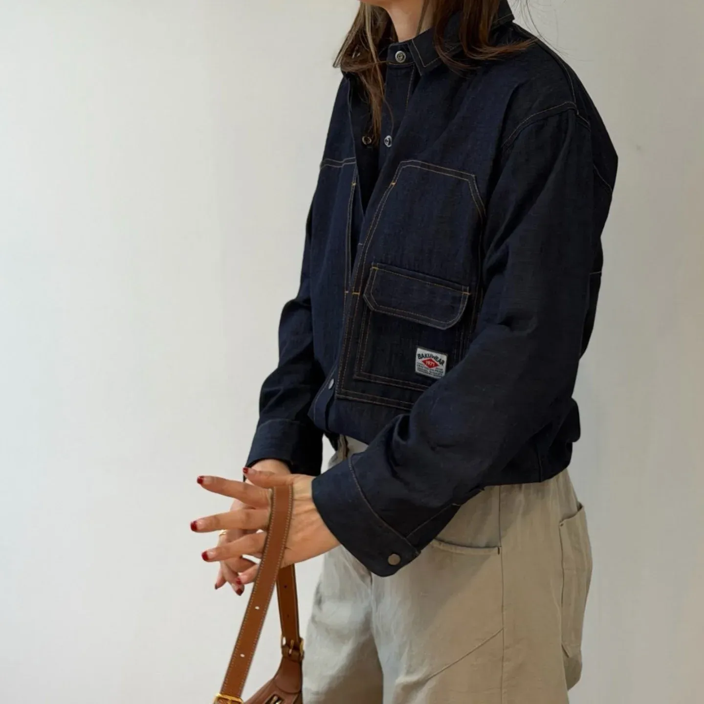 韓 小標牛仔襯衫 2色