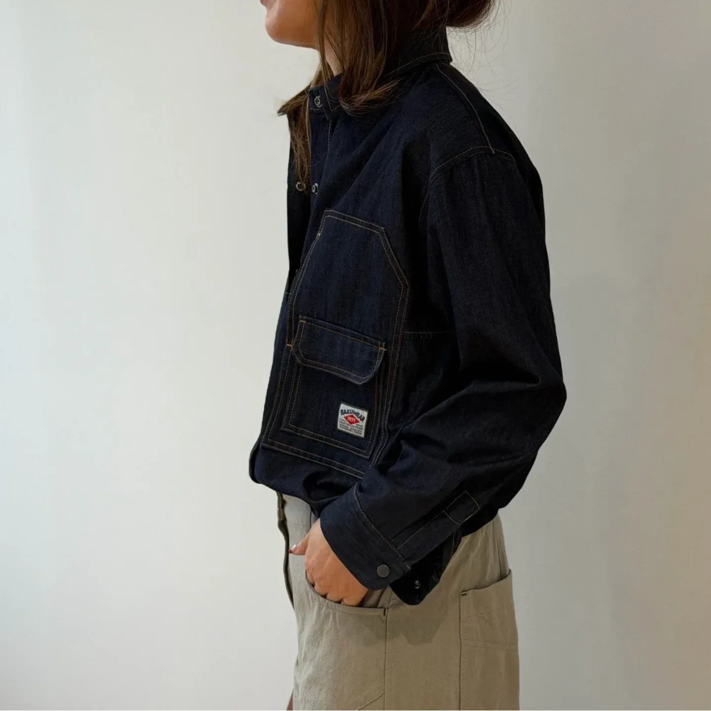 韓 小標牛仔襯衫 2色