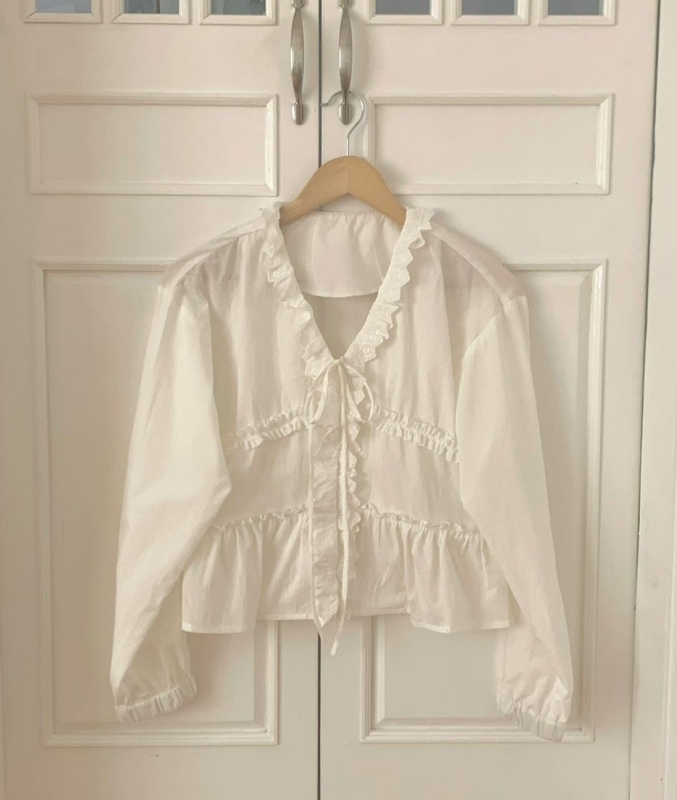 韓 綁帶荷葉領上衣 size