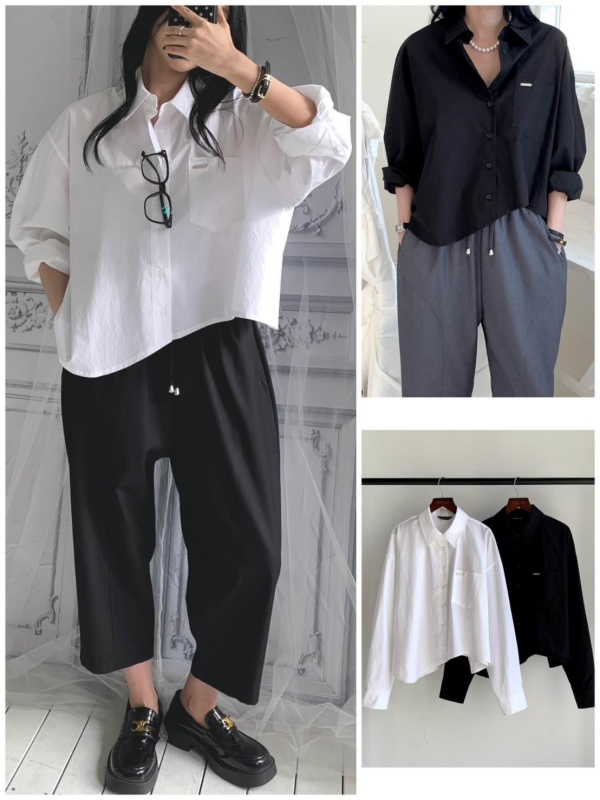 韓 不規則下擺襯衫 2色