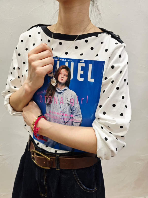 韓 領配色小點點上衣 2色