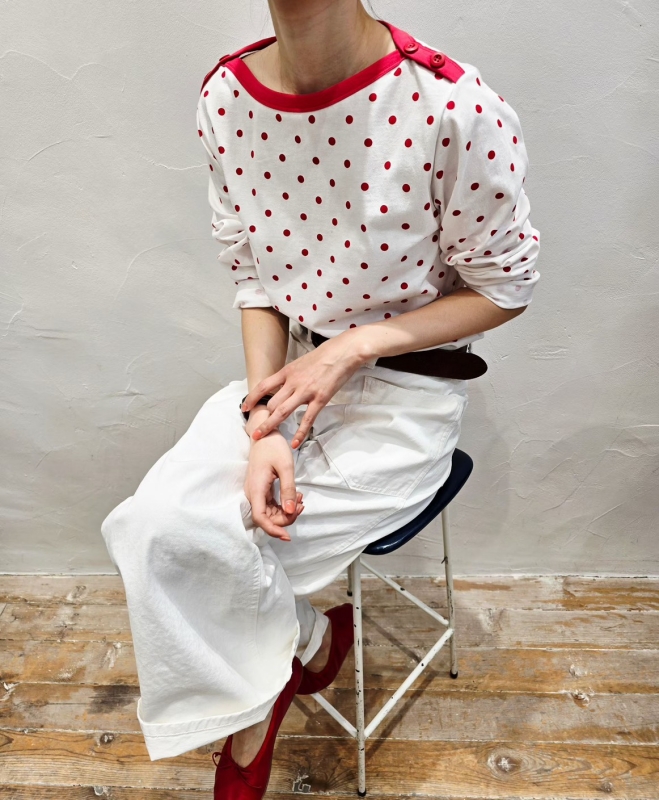 韓 領配色小點點上衣 2色