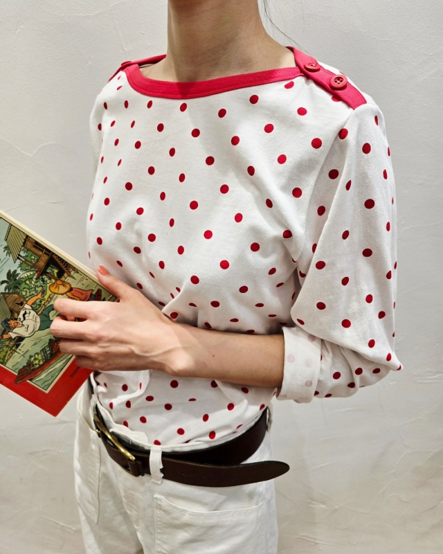 韓 領配色小點點上衣 2色