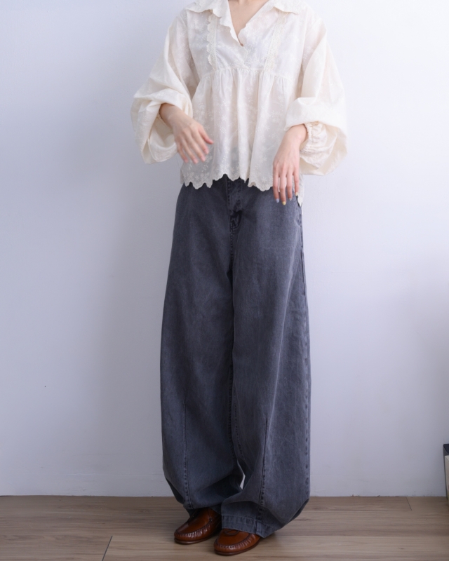 韓 織花V領上衣 2色 size