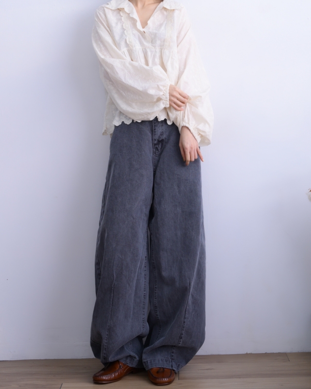 韓 織花V領上衣 2色 size