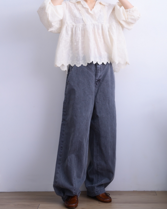 韓 織花V領上衣 2色 size