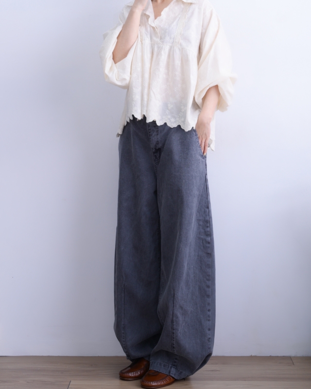 韓 織花V領上衣 2色 size