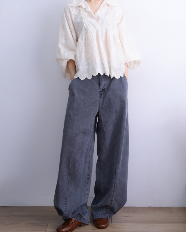 韓 織花V領上衣 2色 size