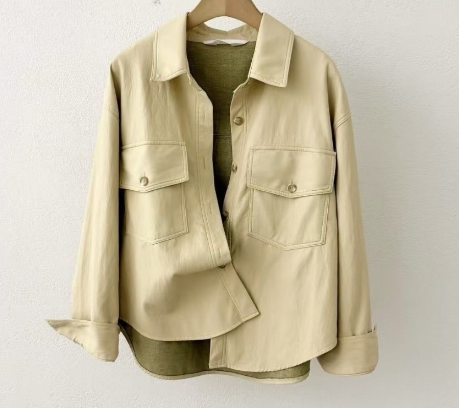 韓 仿皮襯衫 size