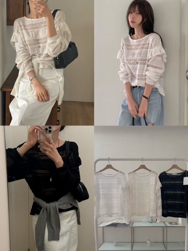 韓 波浪袖上衣 3色