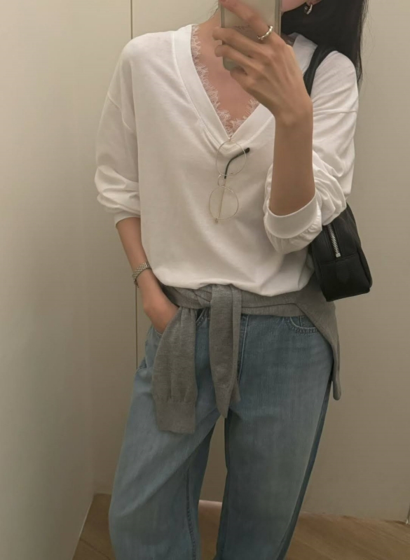 韓 V領織花上衣 3色