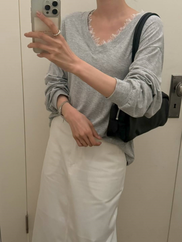 韓 V領織花上衣 3色