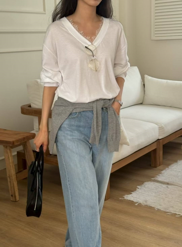 韓 V領織花上衣 3色