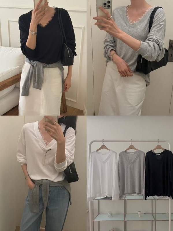 韓 V領織花上衣 3色