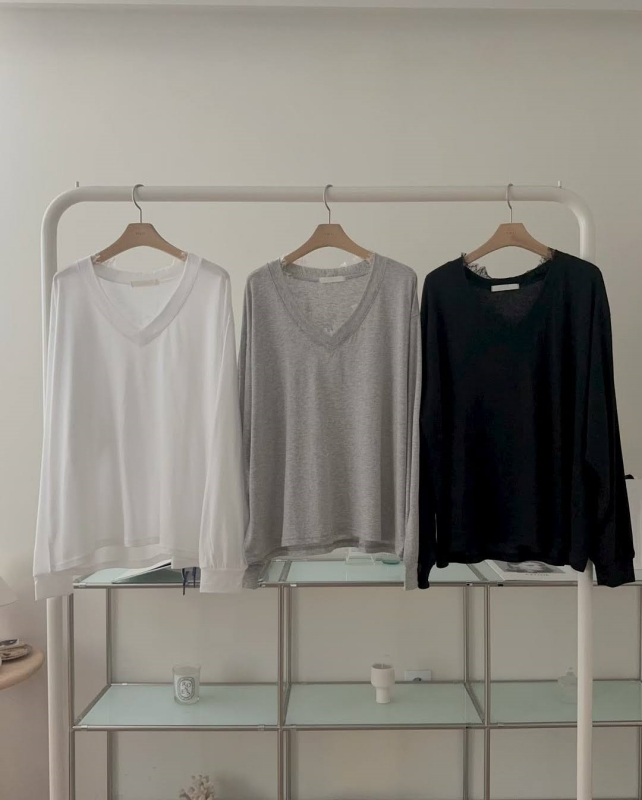 韓 V領織花上衣 3色