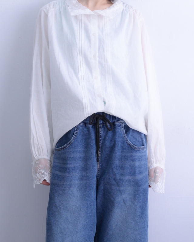 韓 織花領襯衫 size
