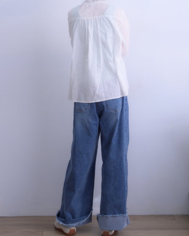 韓 織花領襯衫 size