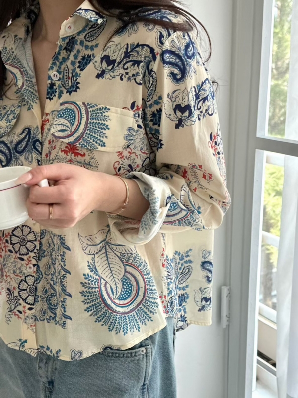 韓 變形蟲印花襯衫 2色