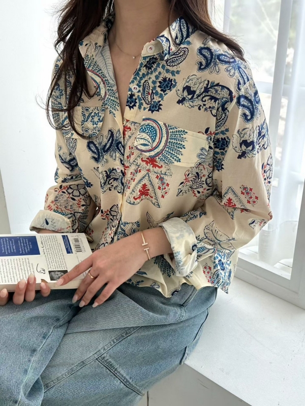 韓 變形蟲印花襯衫 2色