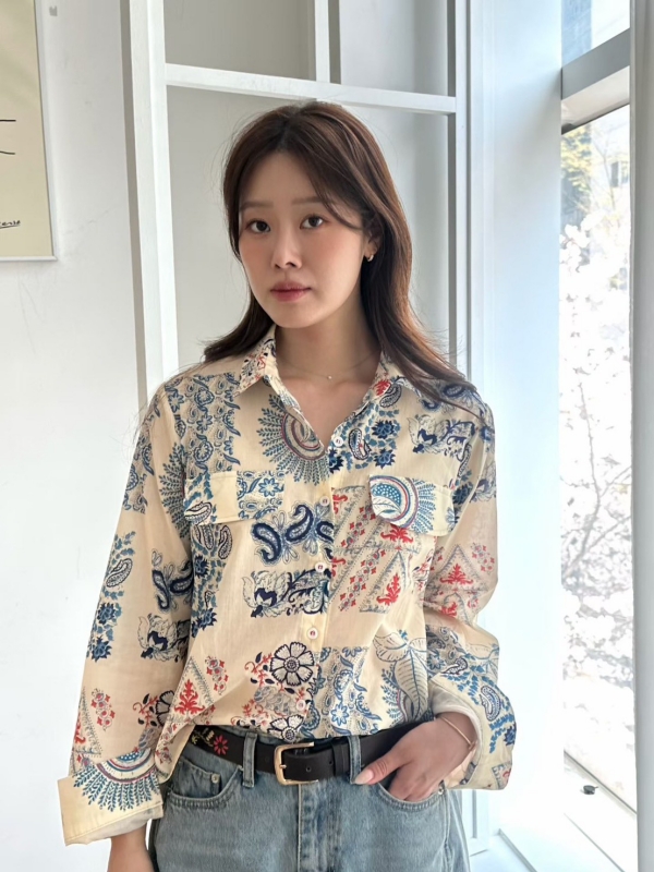 韓 變形蟲印花襯衫 2色