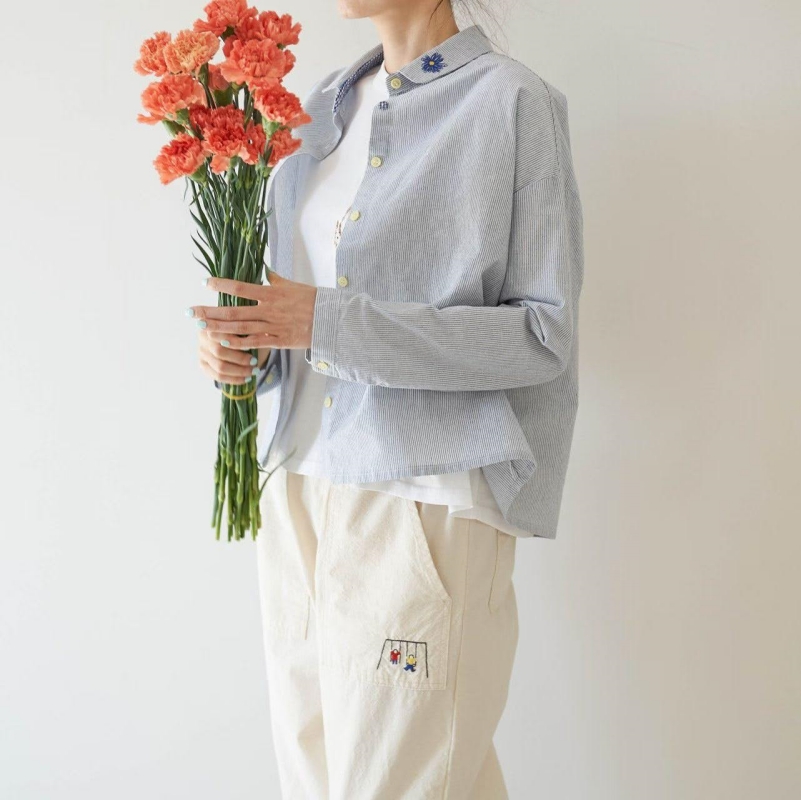 韓 背花襯衫 2色 size