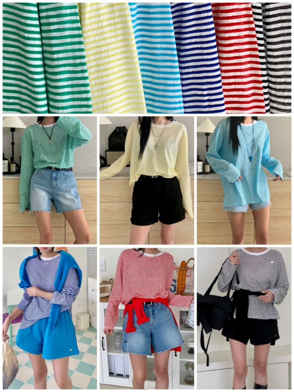 韓 白領細細條文上衣 6色