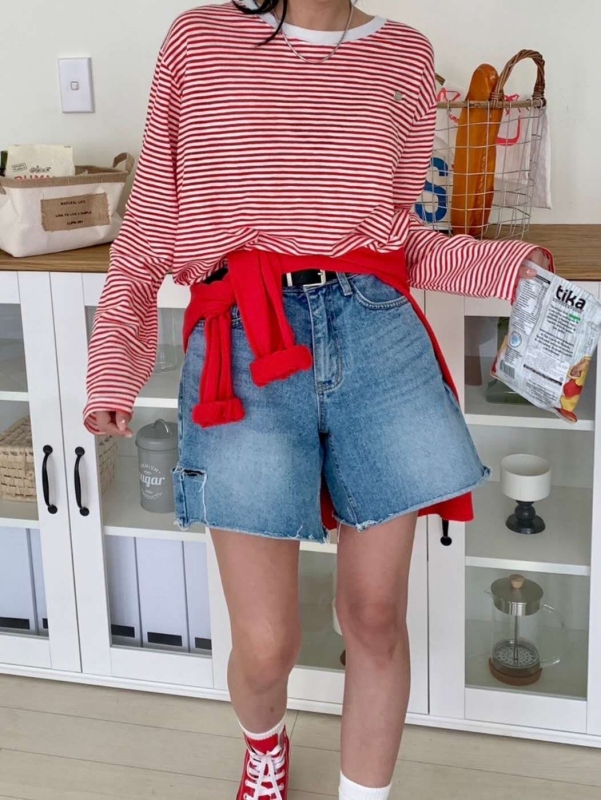 韓 白領細細條文上衣 6色