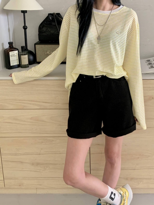 韓 白領細細條文上衣 6色