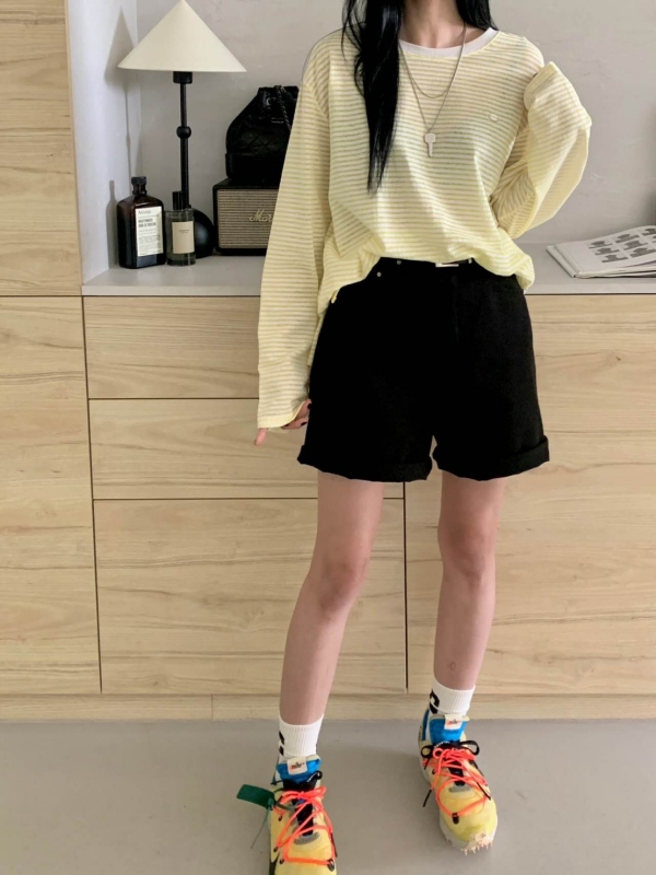 韓 白領細細條文上衣 6色