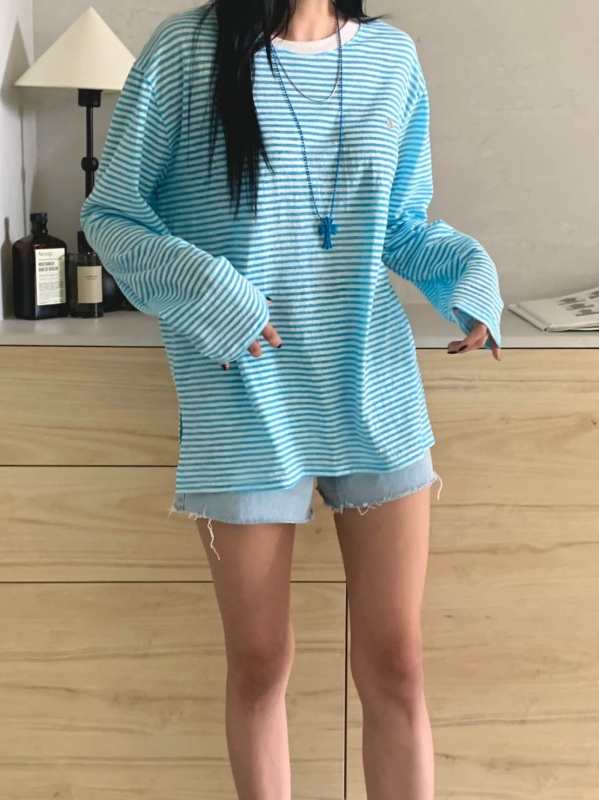 韓 白領細細條文上衣 6色