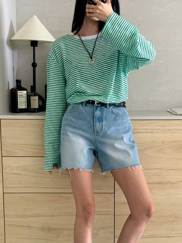 韓 白領細細條文上衣 6色