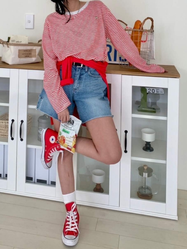 韓 白領細細條文上衣 6色