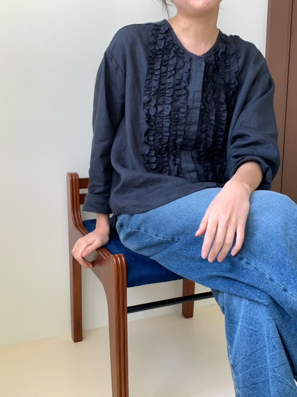 韓 捲捲亞麻氣質上衣 3色