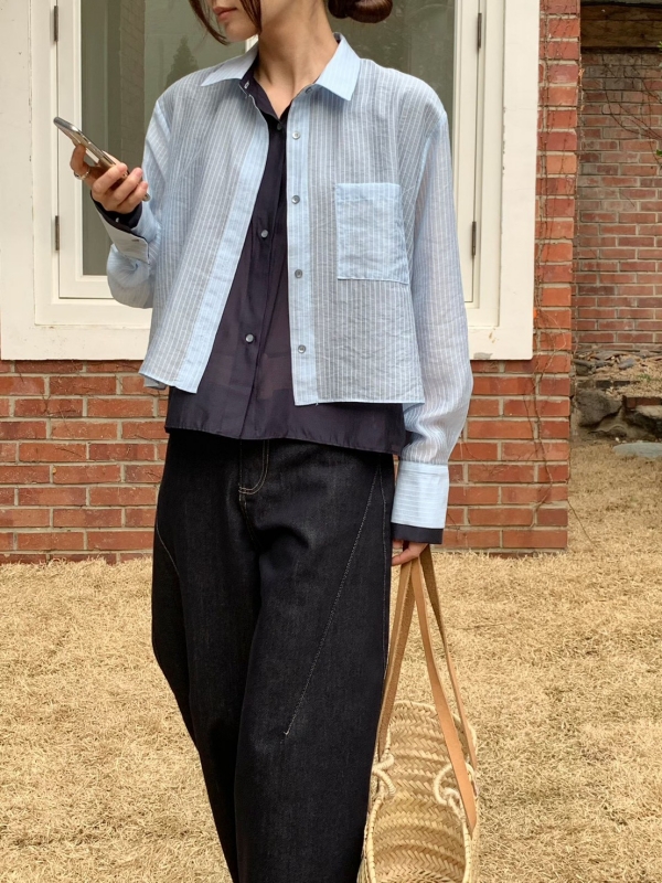 韓 假兩件式襯衫 2色