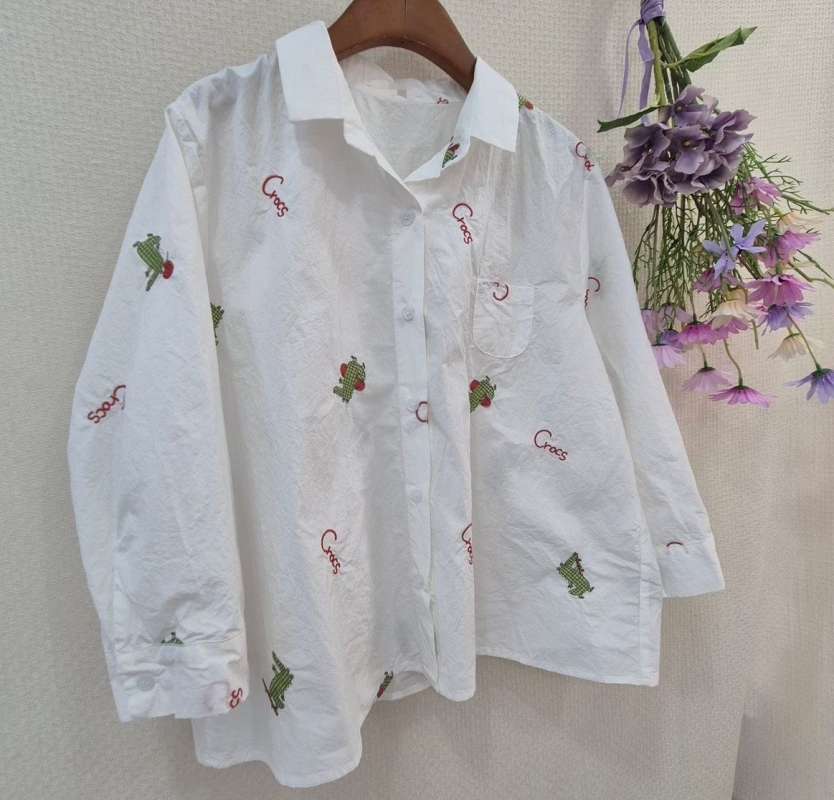 韓 繡線綠鱷魚襯衫 size