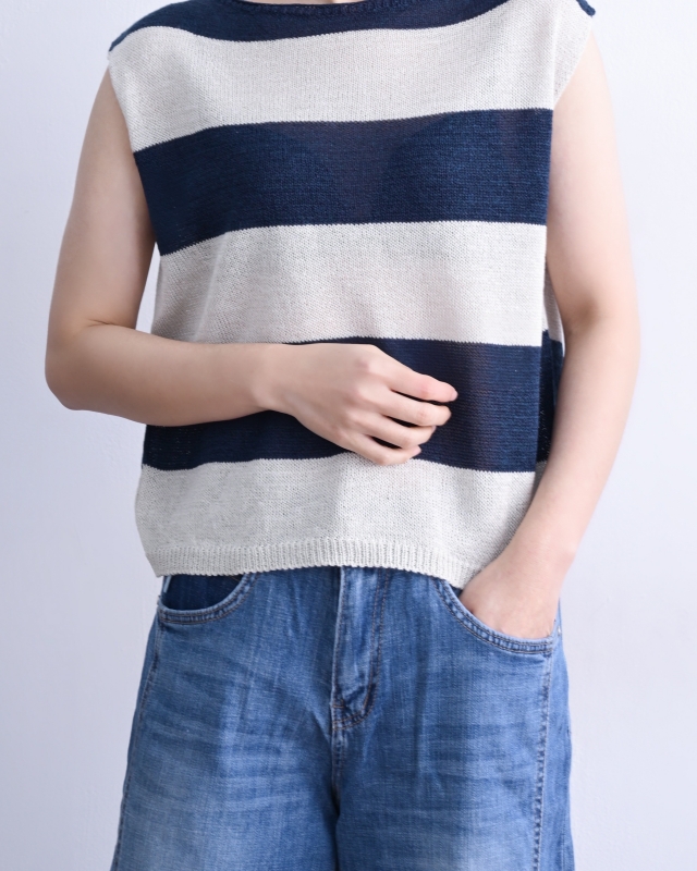 韓 粗條無袖上衣 3色